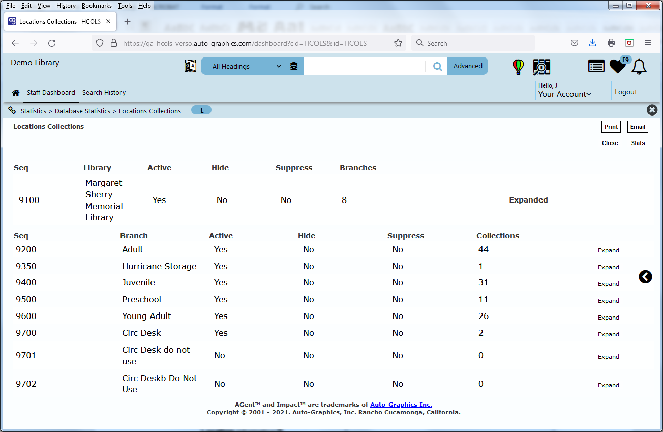 Locations Collections - Branches Screen