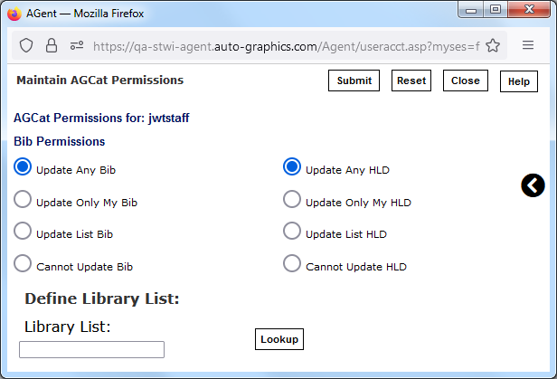 AGCat Permissions Screen