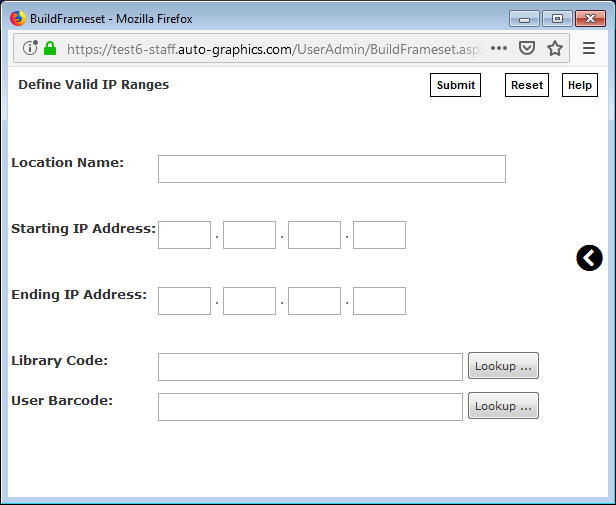 Define Valid IP Ranges Screen