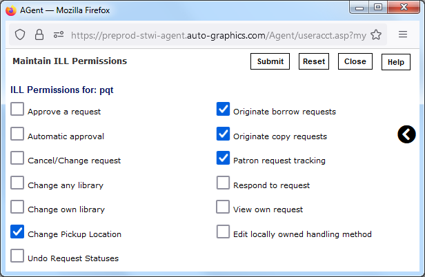 ILL Permissions Screen