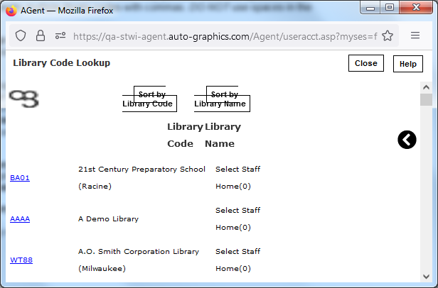 Library Code Lookup Screen