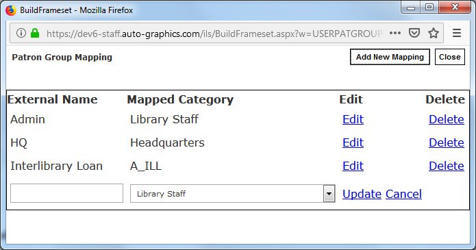 Patron Group Mapping Screen