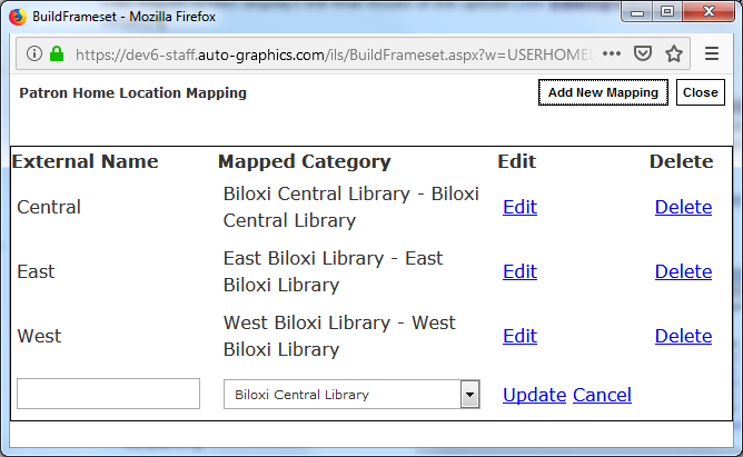 Patron Home Location Mapping Screen